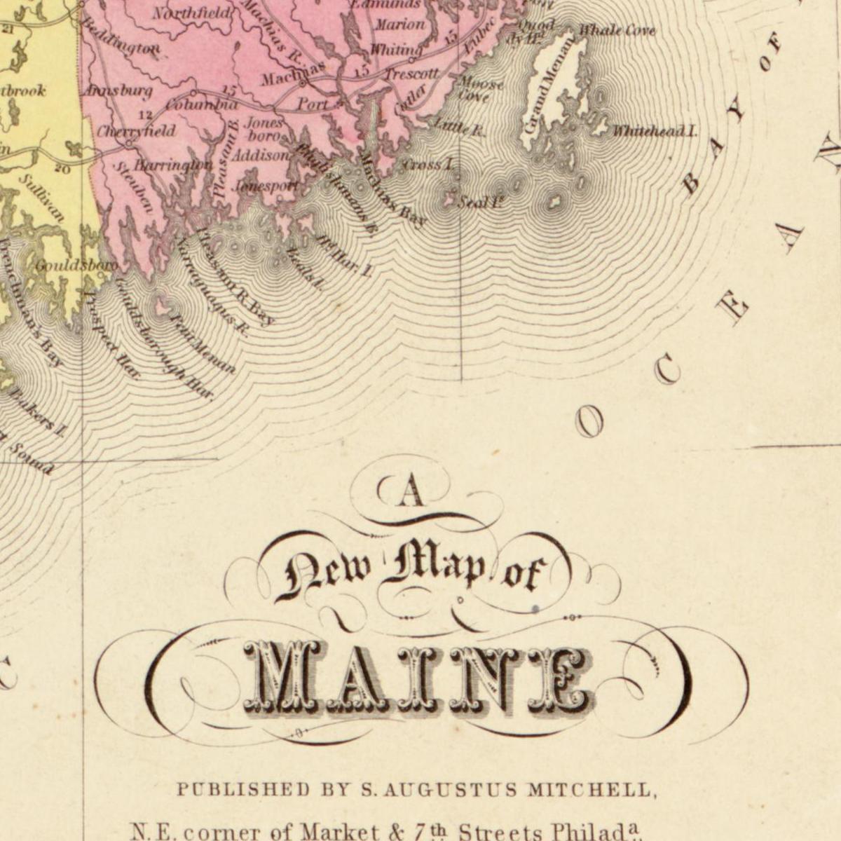 Historische Landkarte Maine um 1849