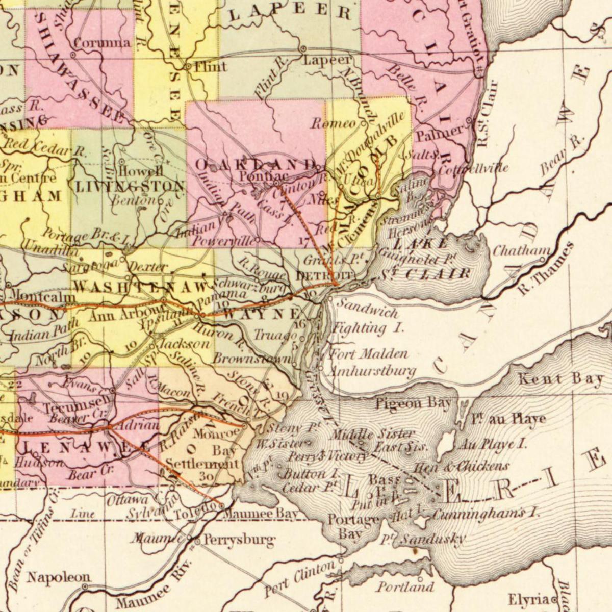 Historische Landkarte Michigan um 1849