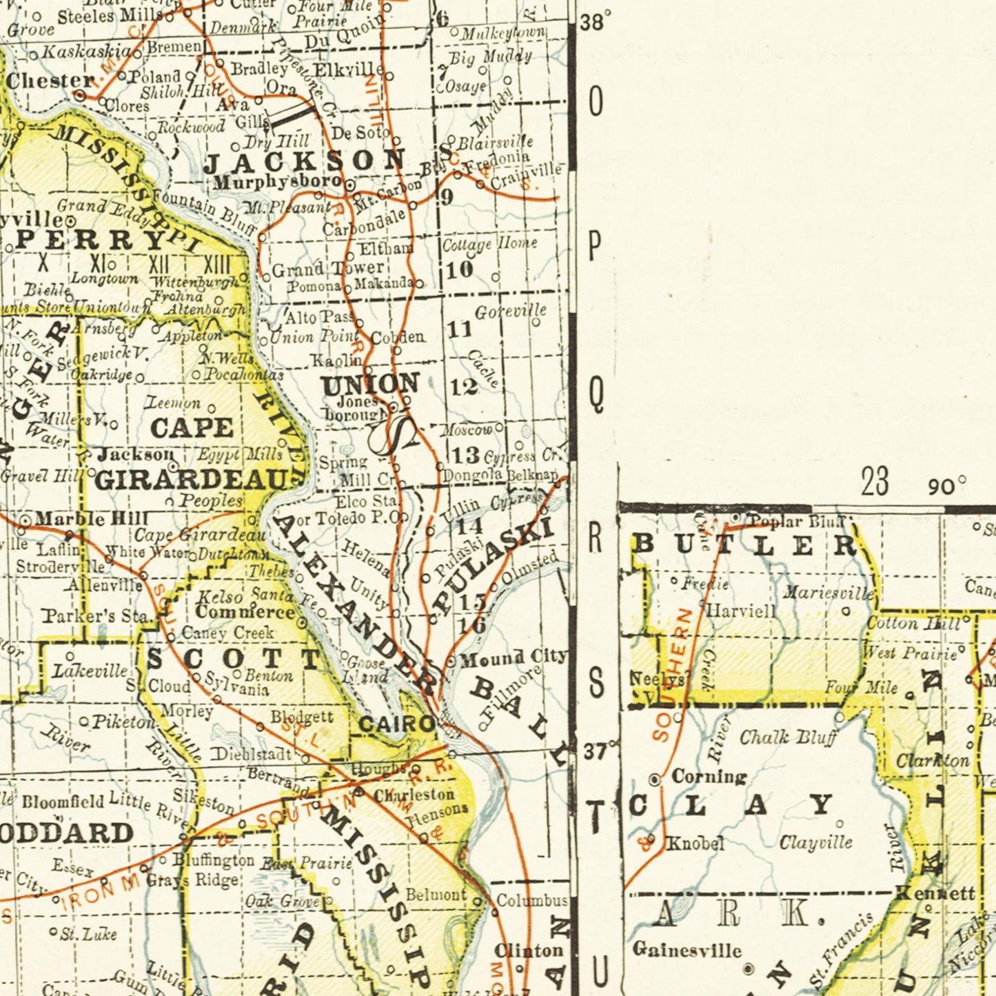 Historische Landkarte Missouri um 1882
