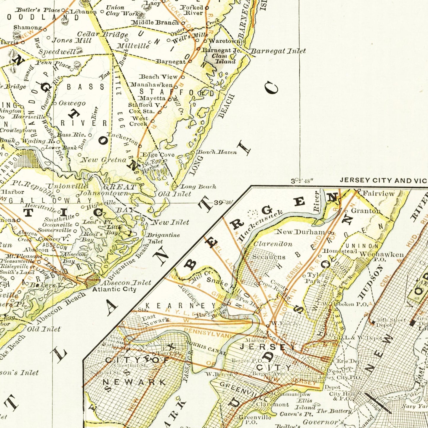 Historische Landkarte New Jersey um 1882