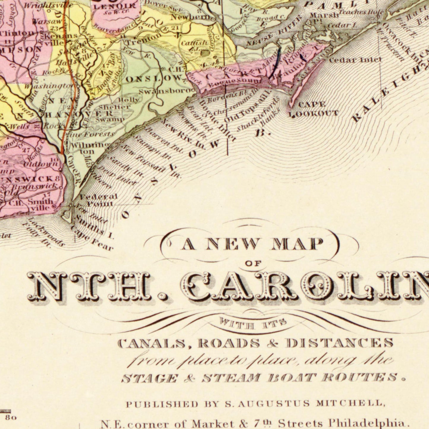 Historische Landkarte North Carolina um 1849