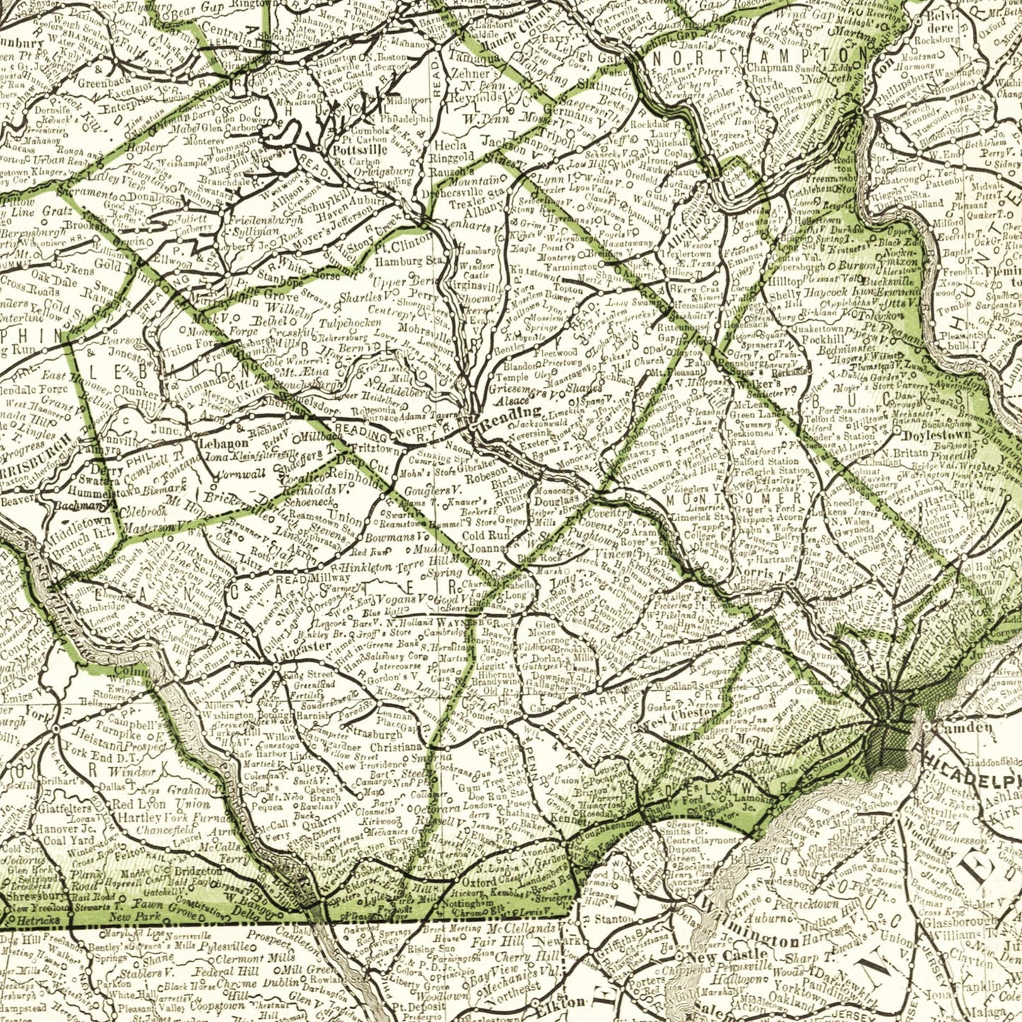 Historische Landkarte Pennsylvania um 1882