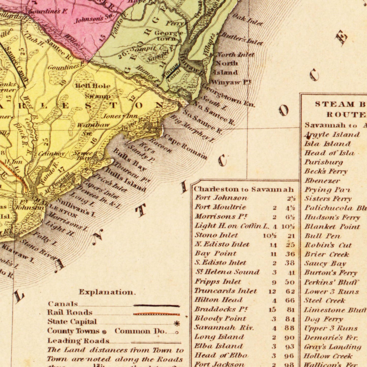 Historische Landkarte South Carolina um 1849