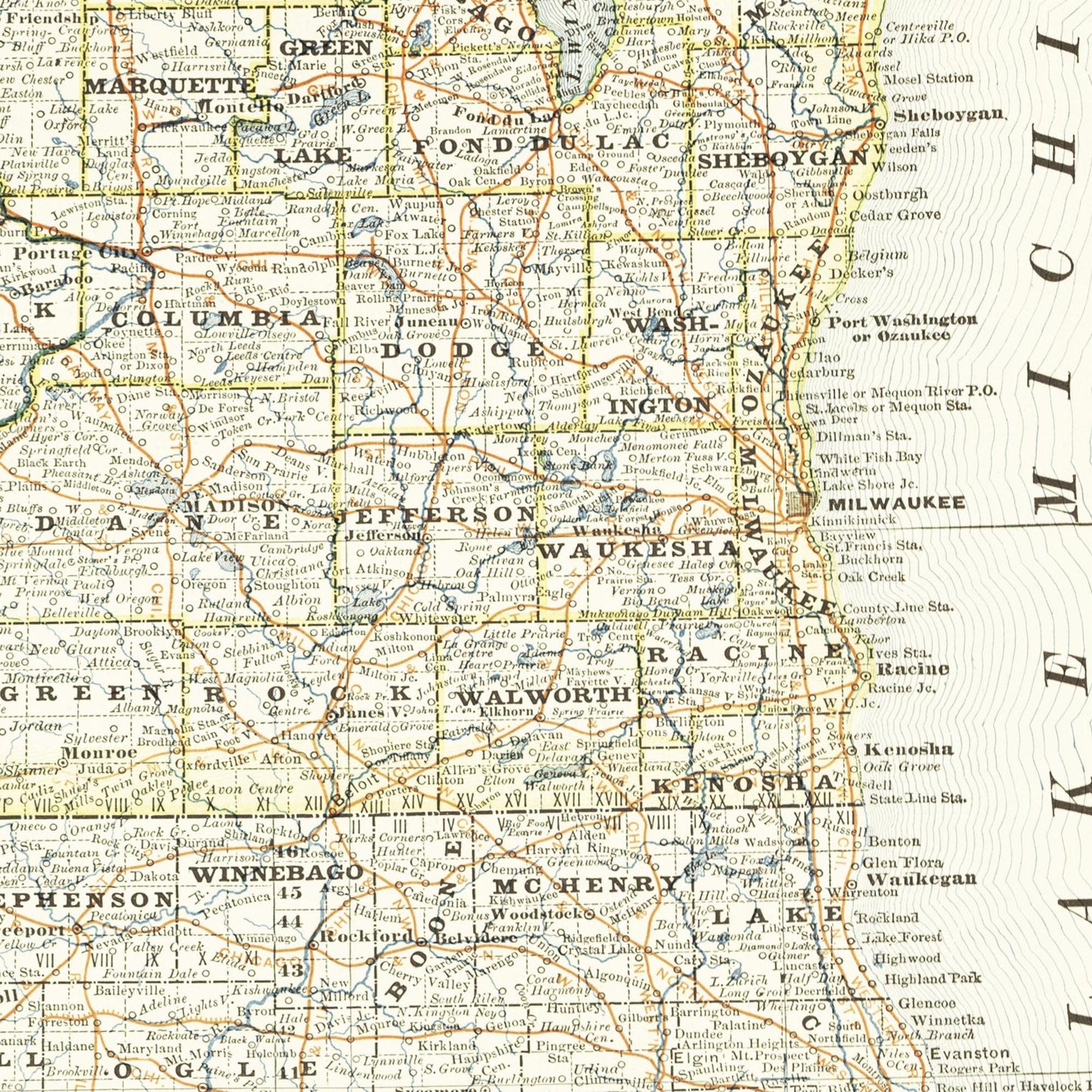 Historische Landkarte Wisconsin um 1882