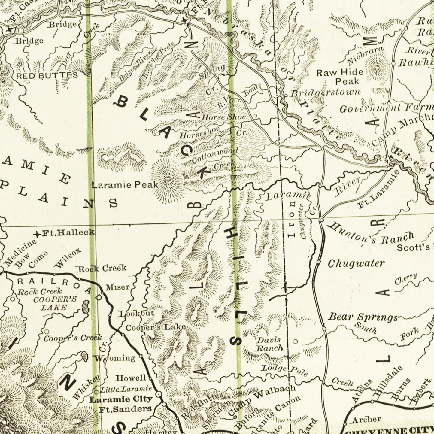 Historische Landkarte Wyoming um 1882