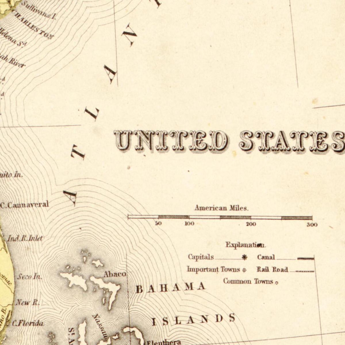 Historische Landkarte USA um 1849