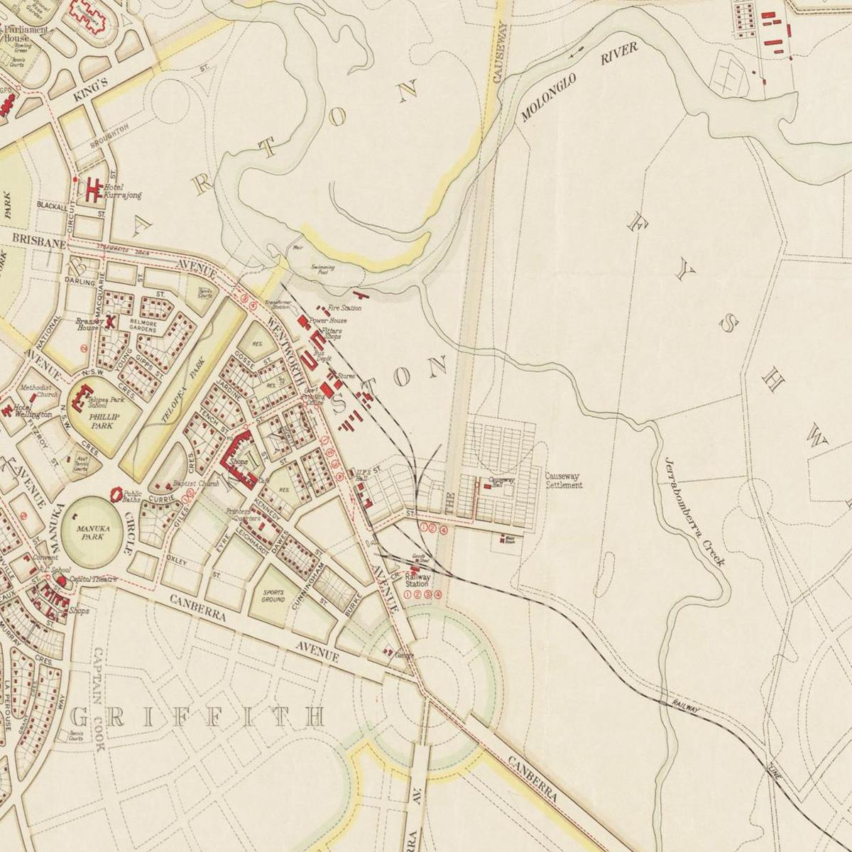 Historischer Stadtplan Canberra um 1933