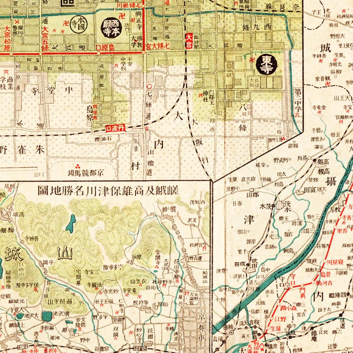 Historischer Stadtplan Kyoto um 1914