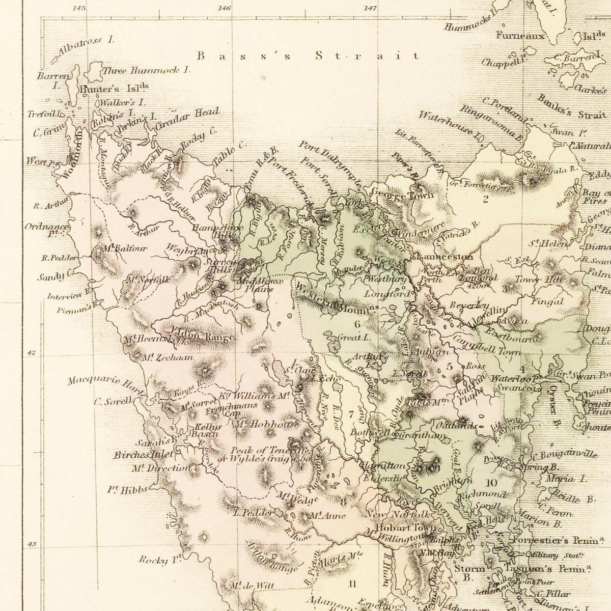 Historische Landkarte Neuseeland um 1854