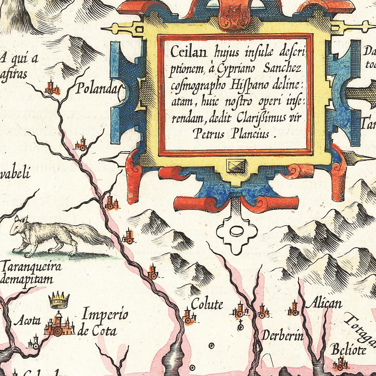 Historische Landkarte Sri Lanka um 1606