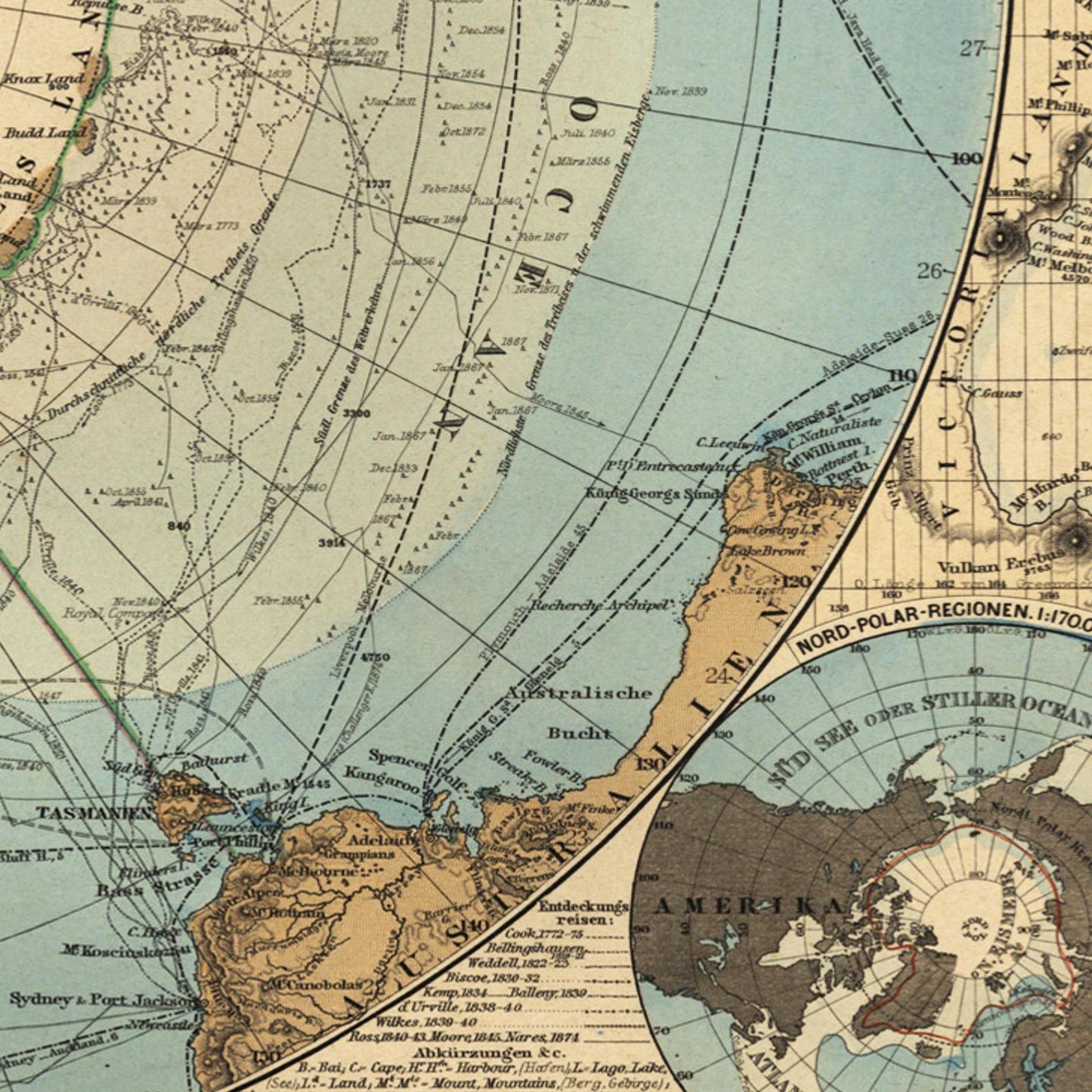 Historische Landkarte Antarktis um 1885