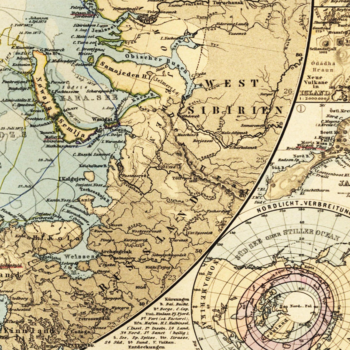 Historische Landkarte Arktis um 1885