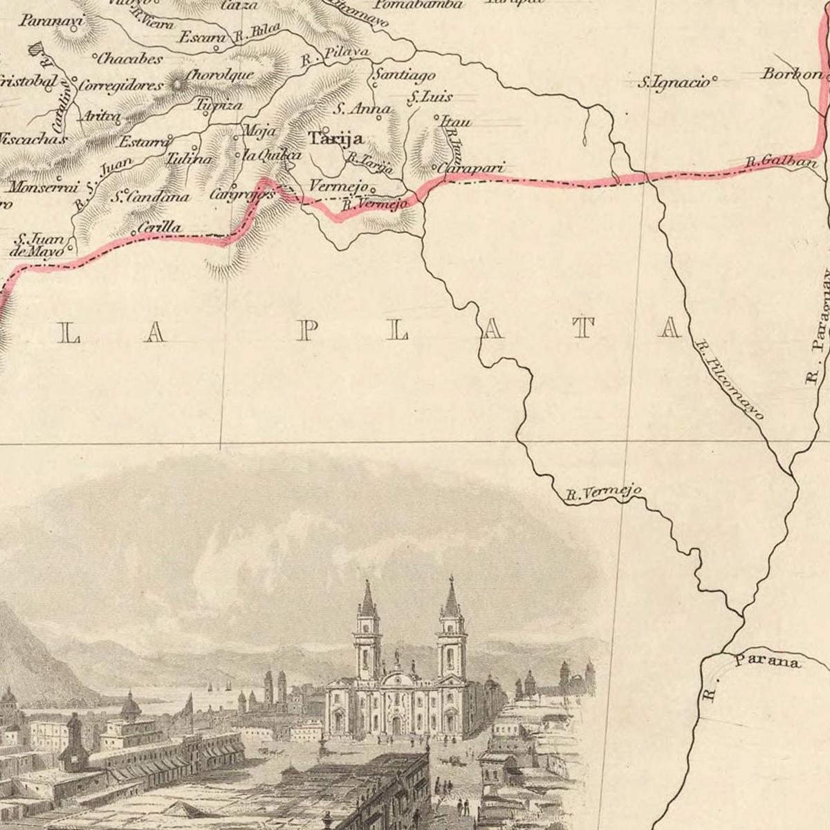 Historische Landkarte Bolivien & Peru um 1850