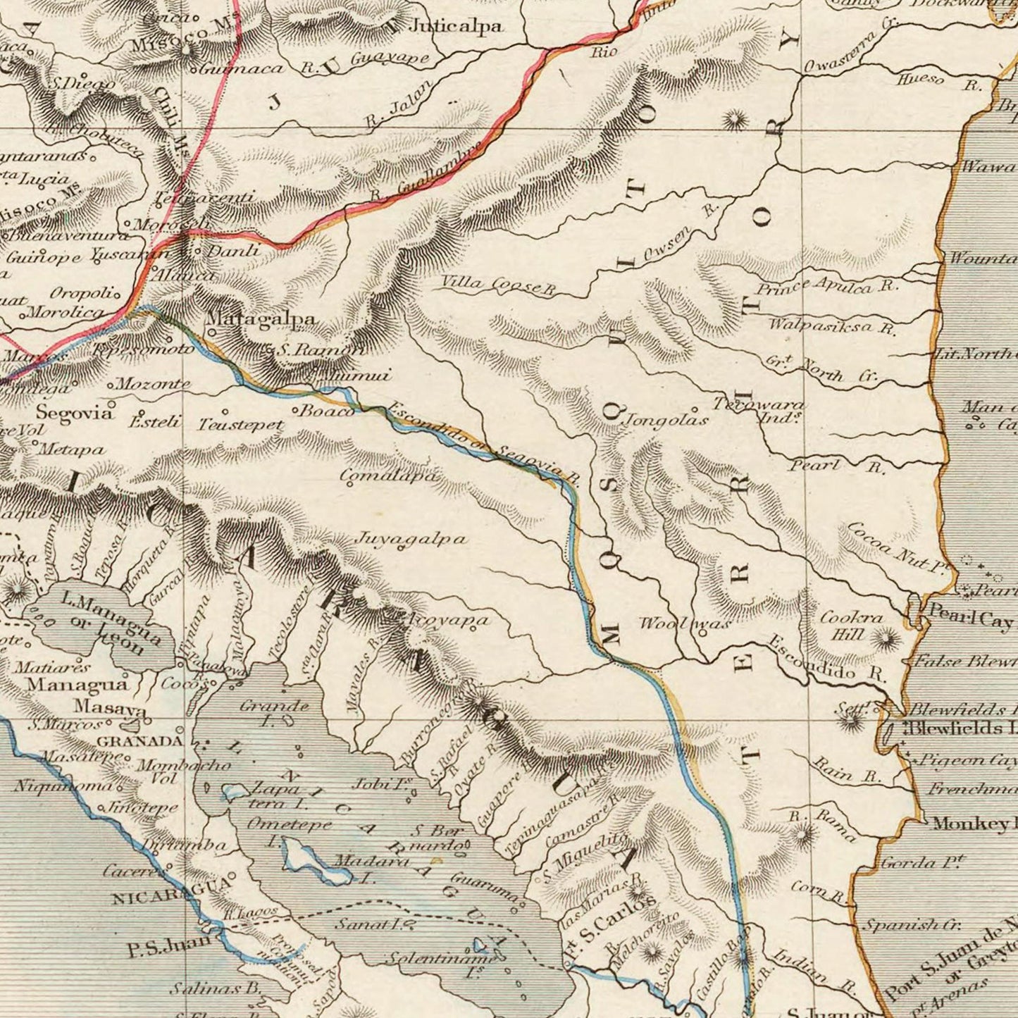 Historische Landkarte Mittelamerika um 1850