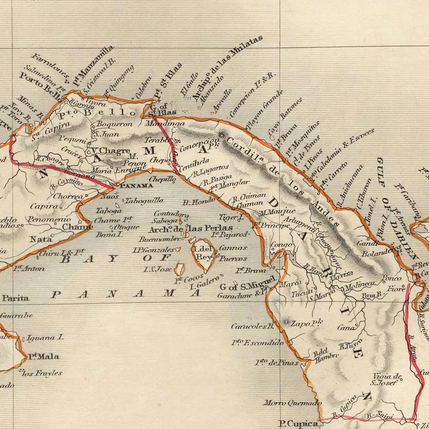Historische Landkarte Panama um 1850