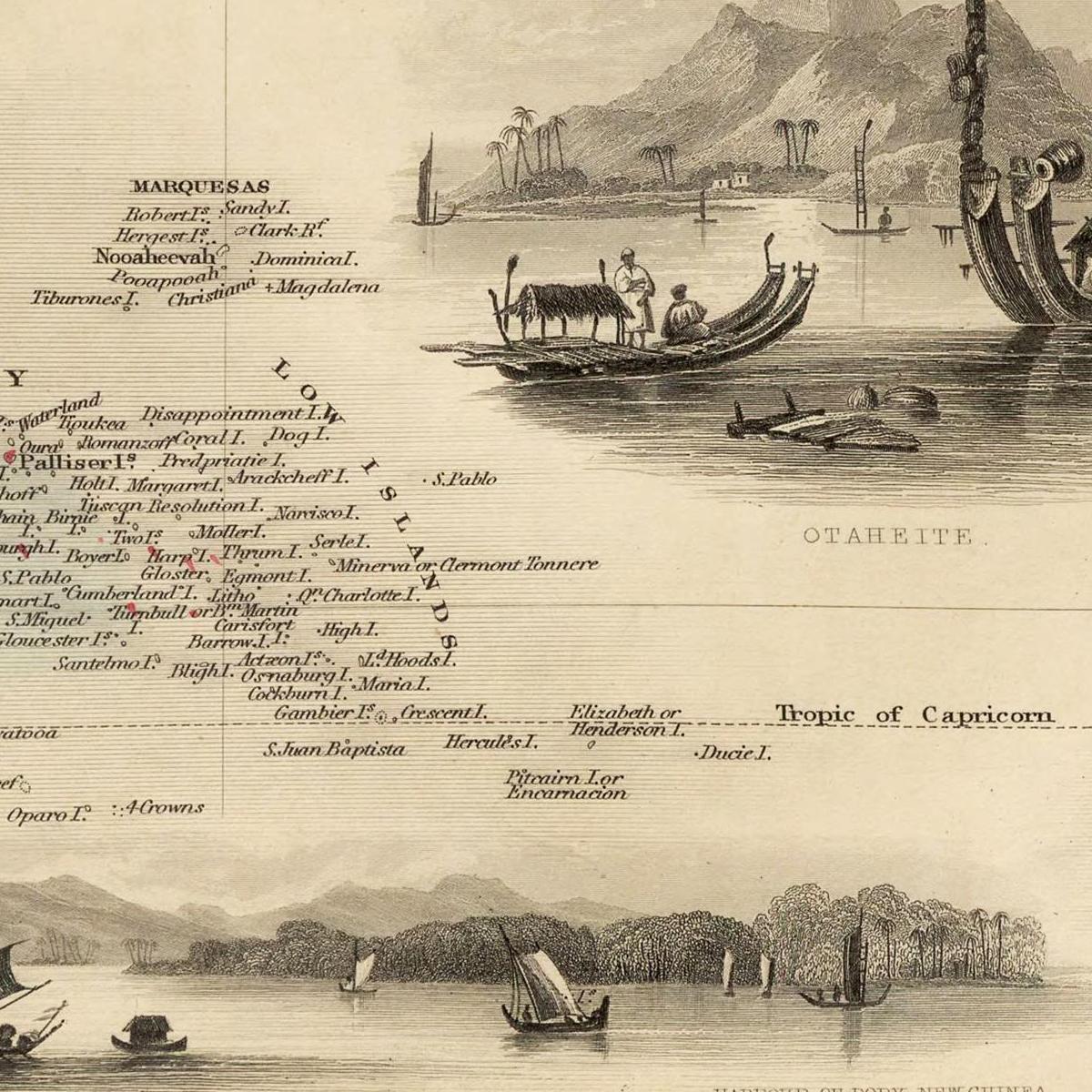 Historische Landkarte Polynesien um 1850