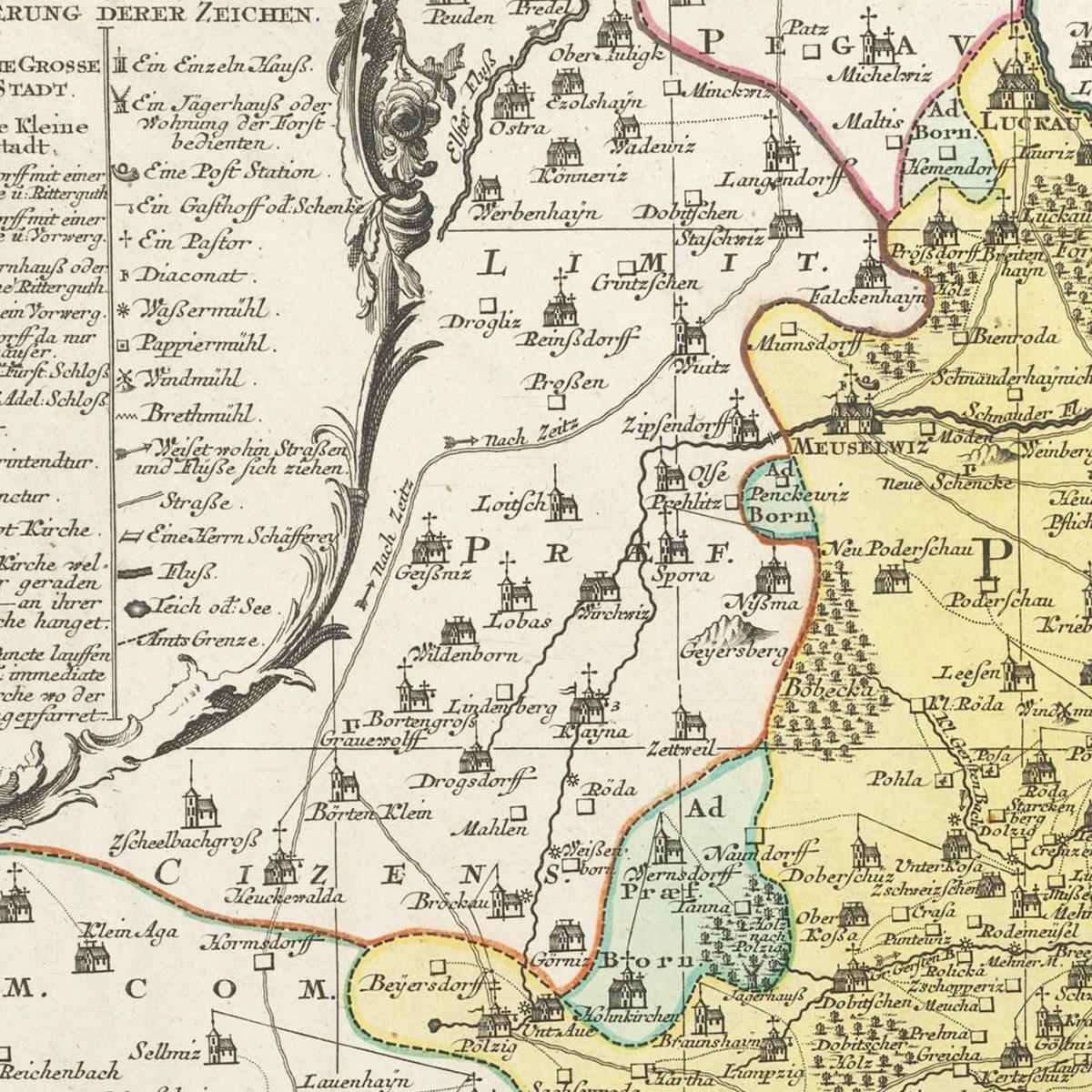Historische Landkarte Altenburg um 1750