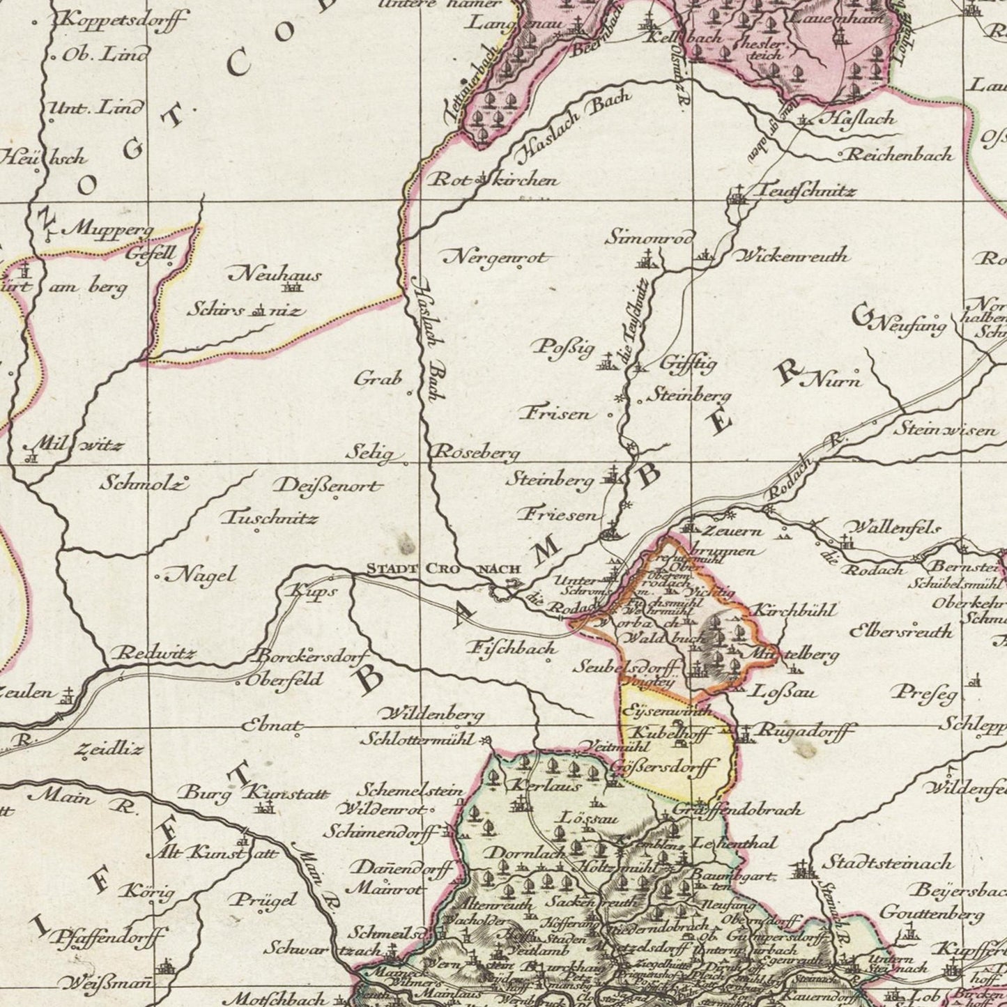 Historische Landkarte Bayreuth um 1750