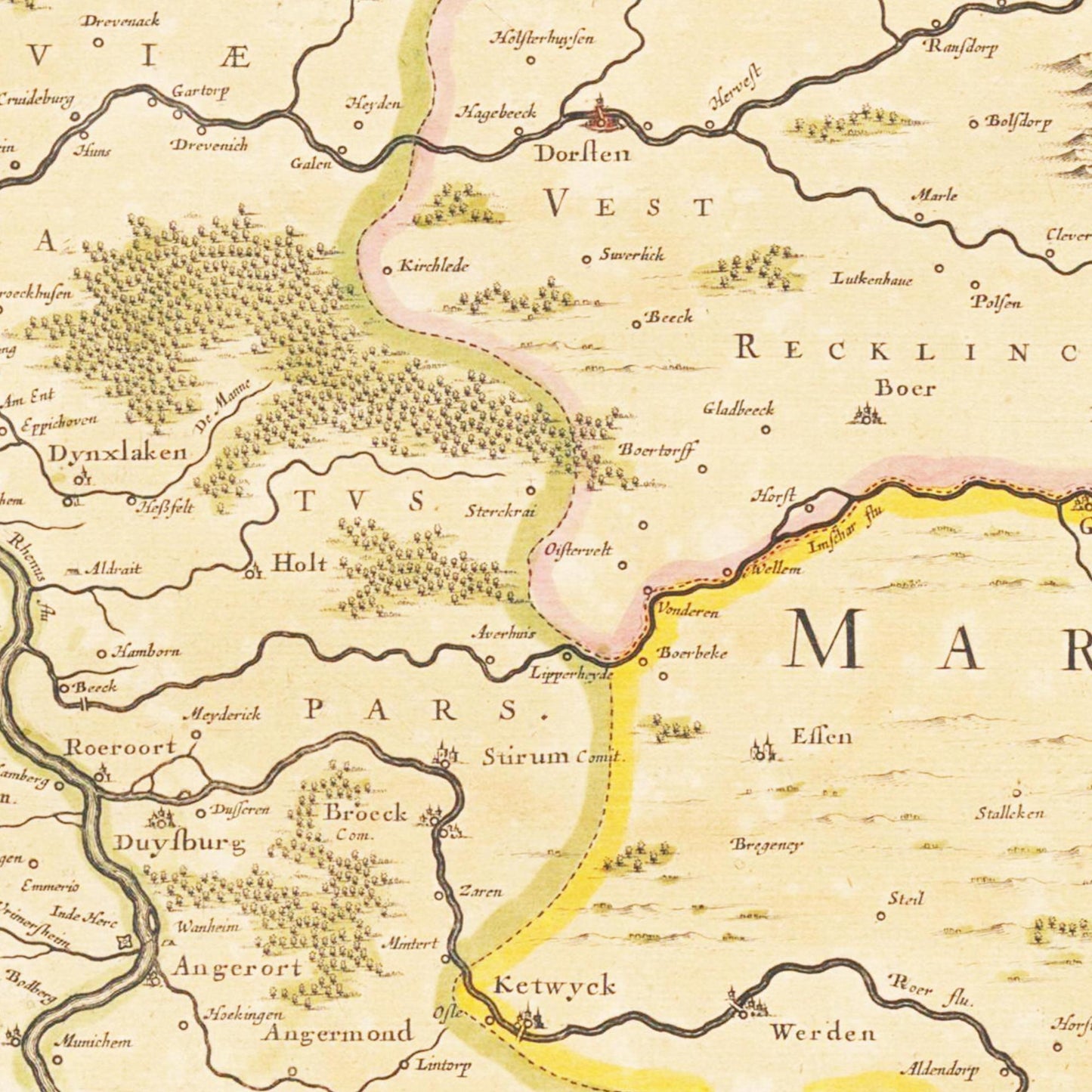 Historische Landkarte Ruhrgebiet um 1635