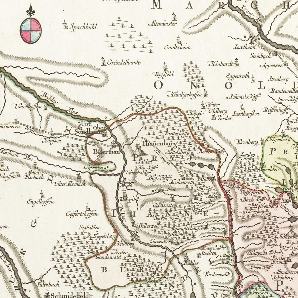 Historische Landkarte Ellwangen um 1750