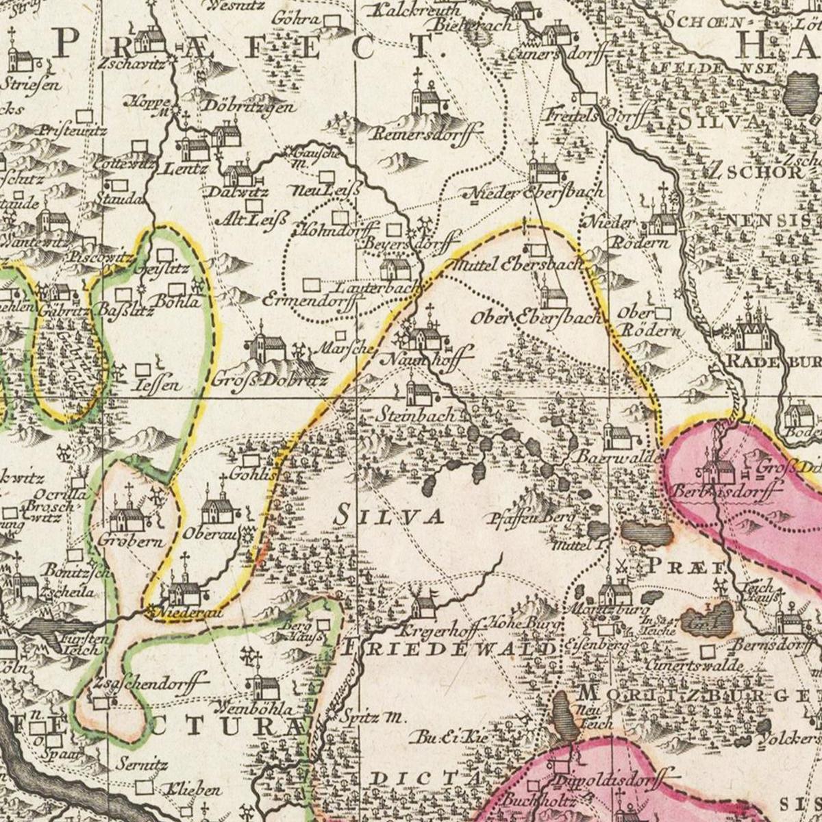 Historische Landkarte Dresden um 1750