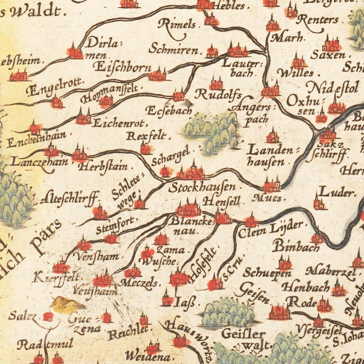 Historische Landkarte Fulda um 1609