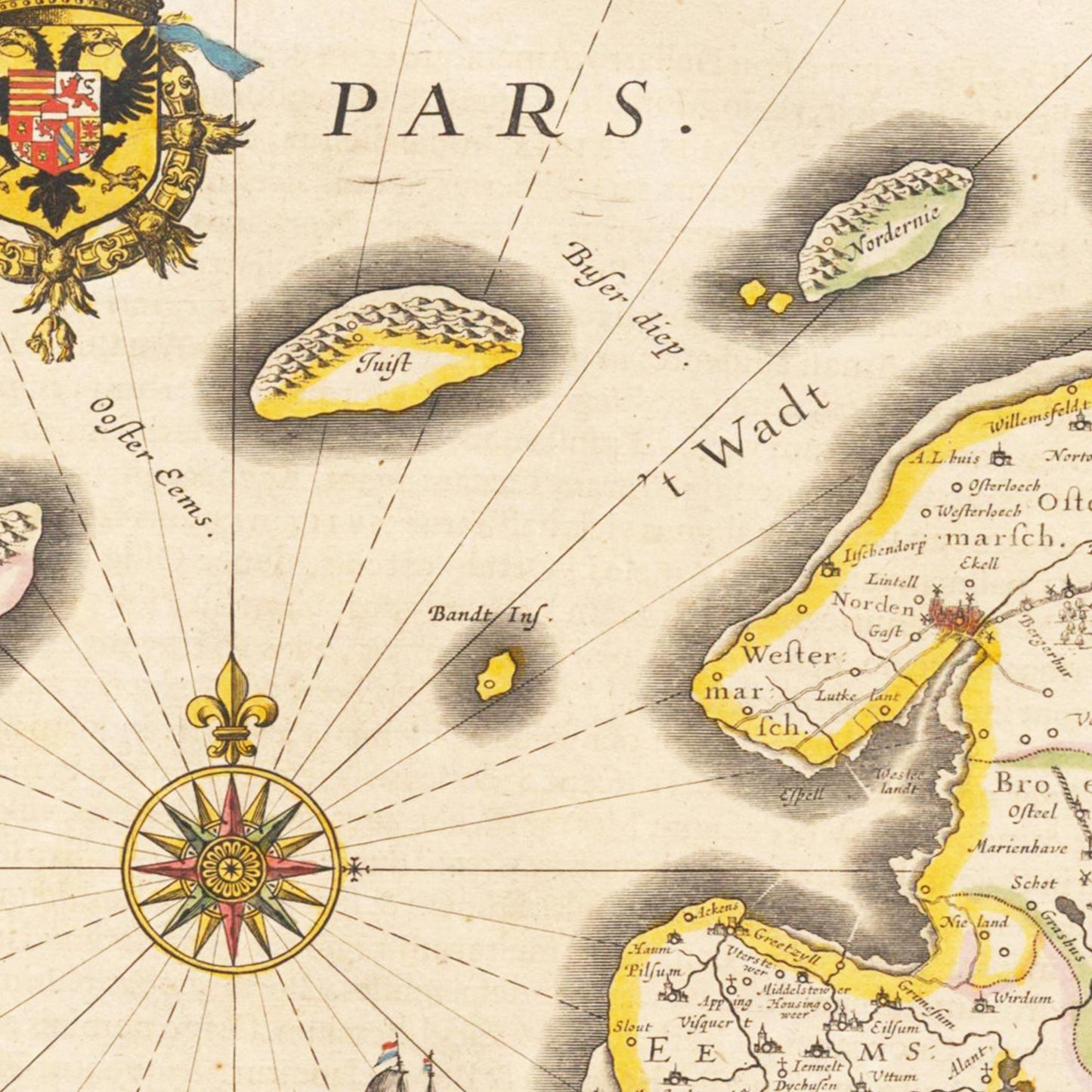 Historische Landkarte Ostfriesland um 1635