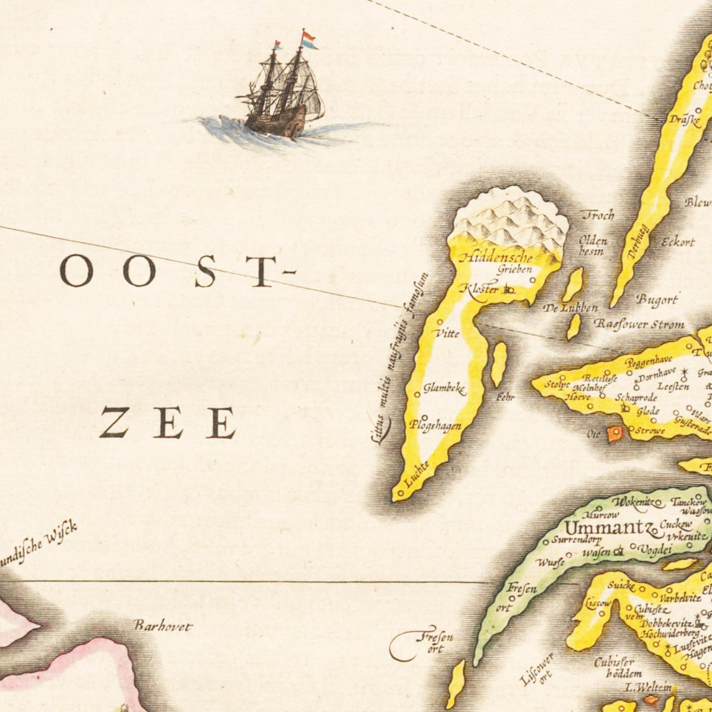 Historische Landkarte Insel Rügen um 1635