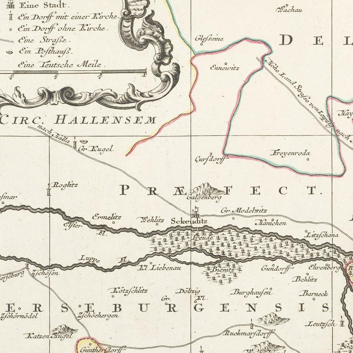 Historische Landkarte Leipzig um 1750