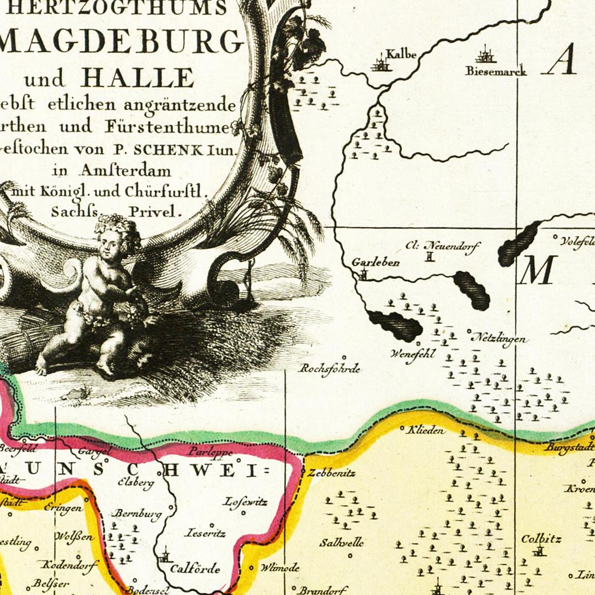 Historische Landkarte Magdeburg um 1725