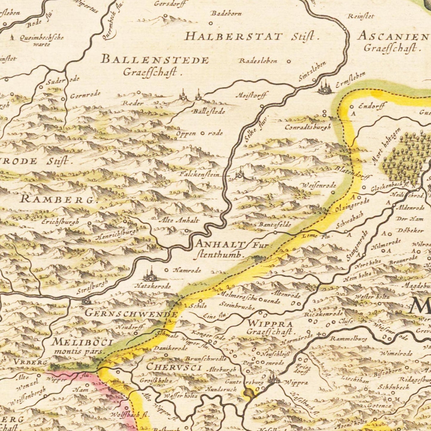 Historische Landkarte Mansfeld um 1635