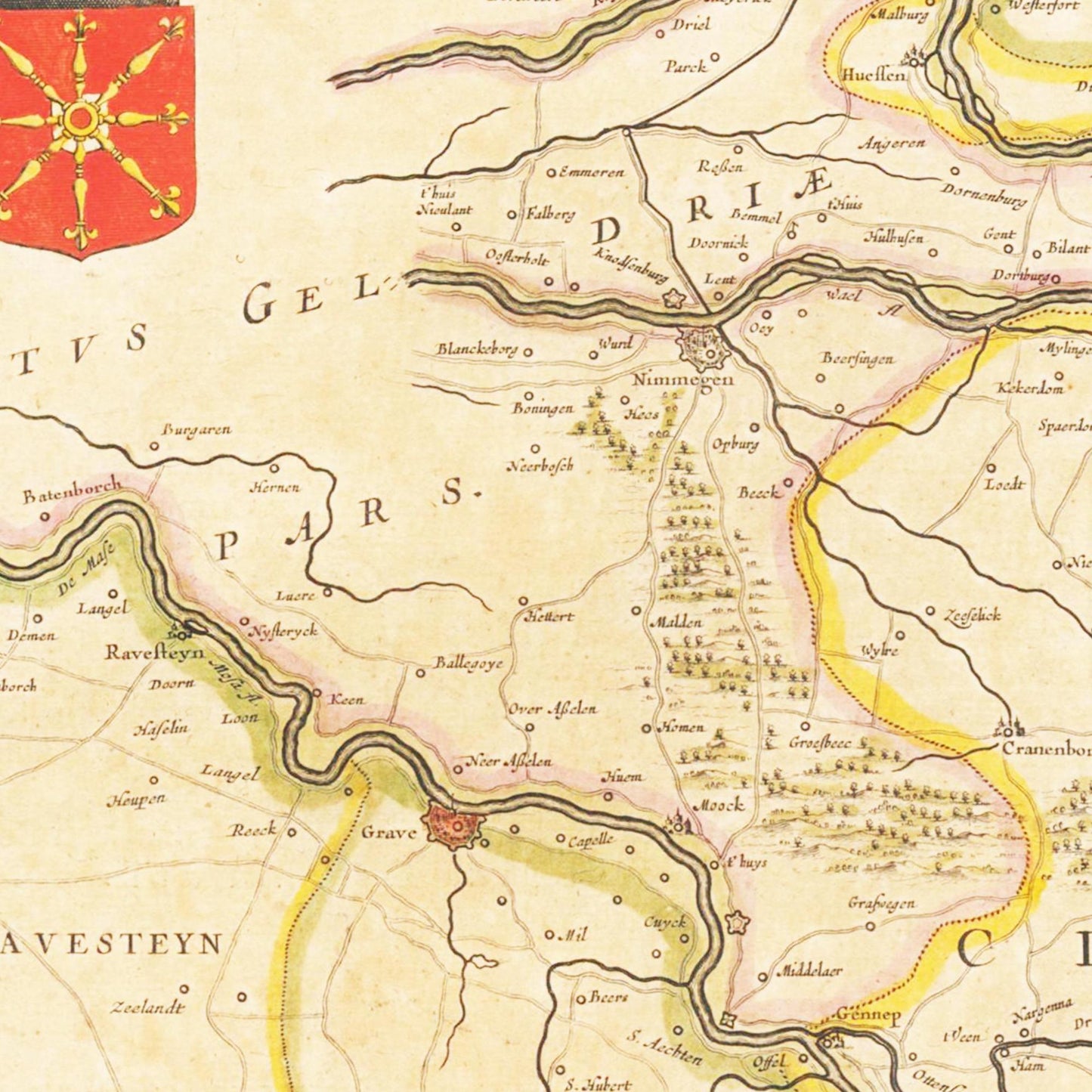 Historische Landkarte Niederrhein um 1635