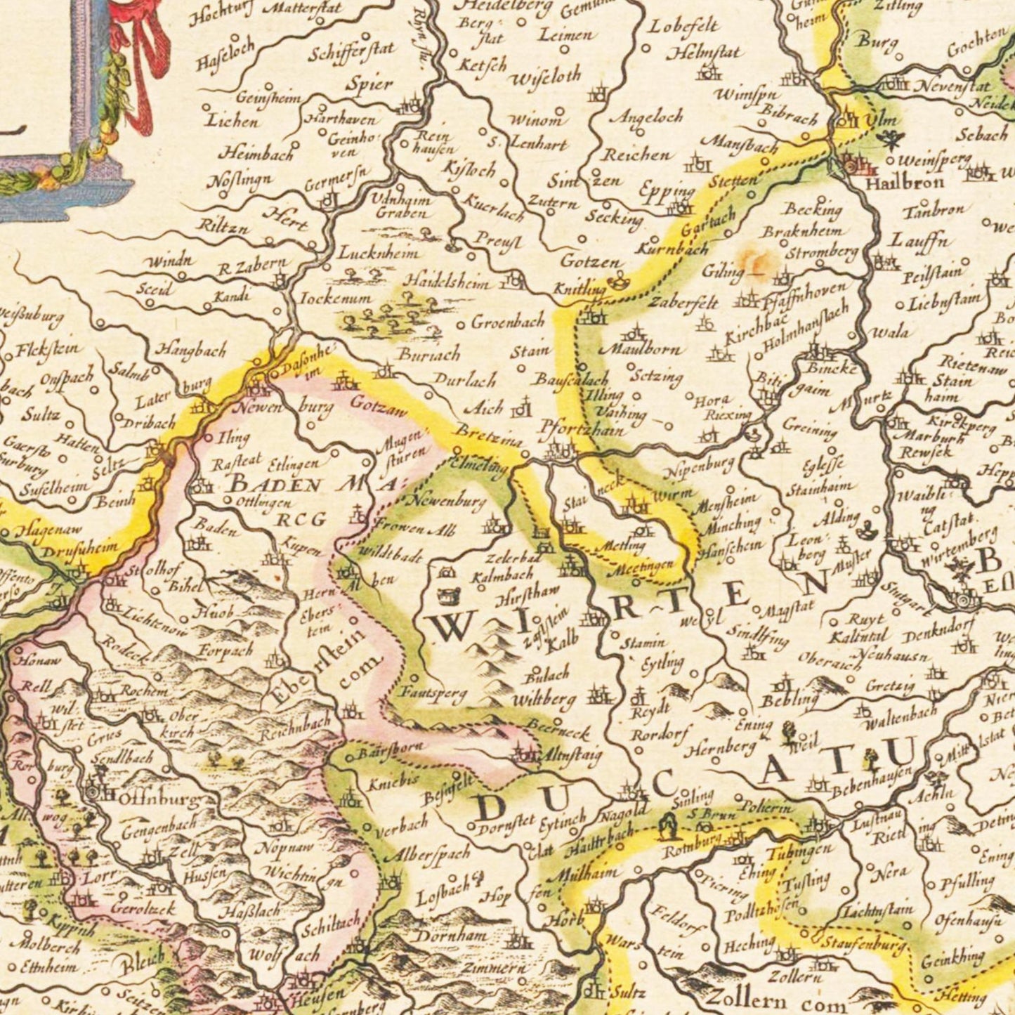 Historische Landkarte Schwaben um 1635