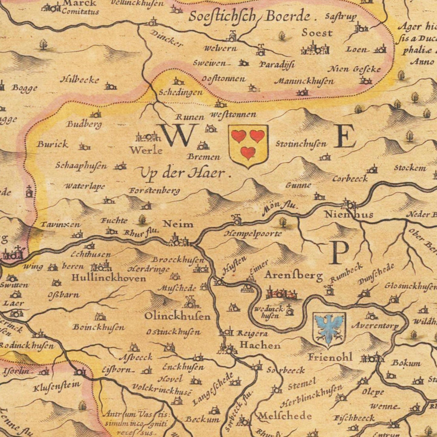 Historische Landkarte Westfalen um 1635
