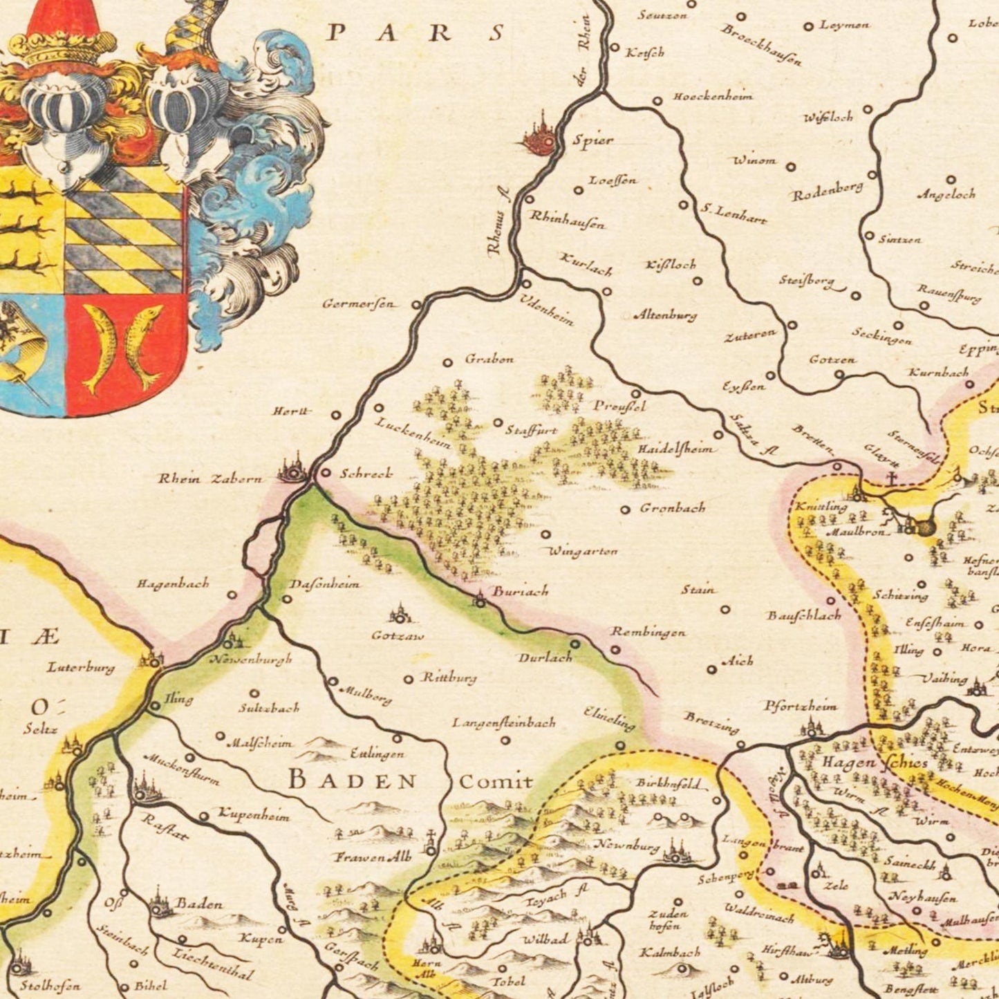 Historische Landkarte Württemberg um 1635