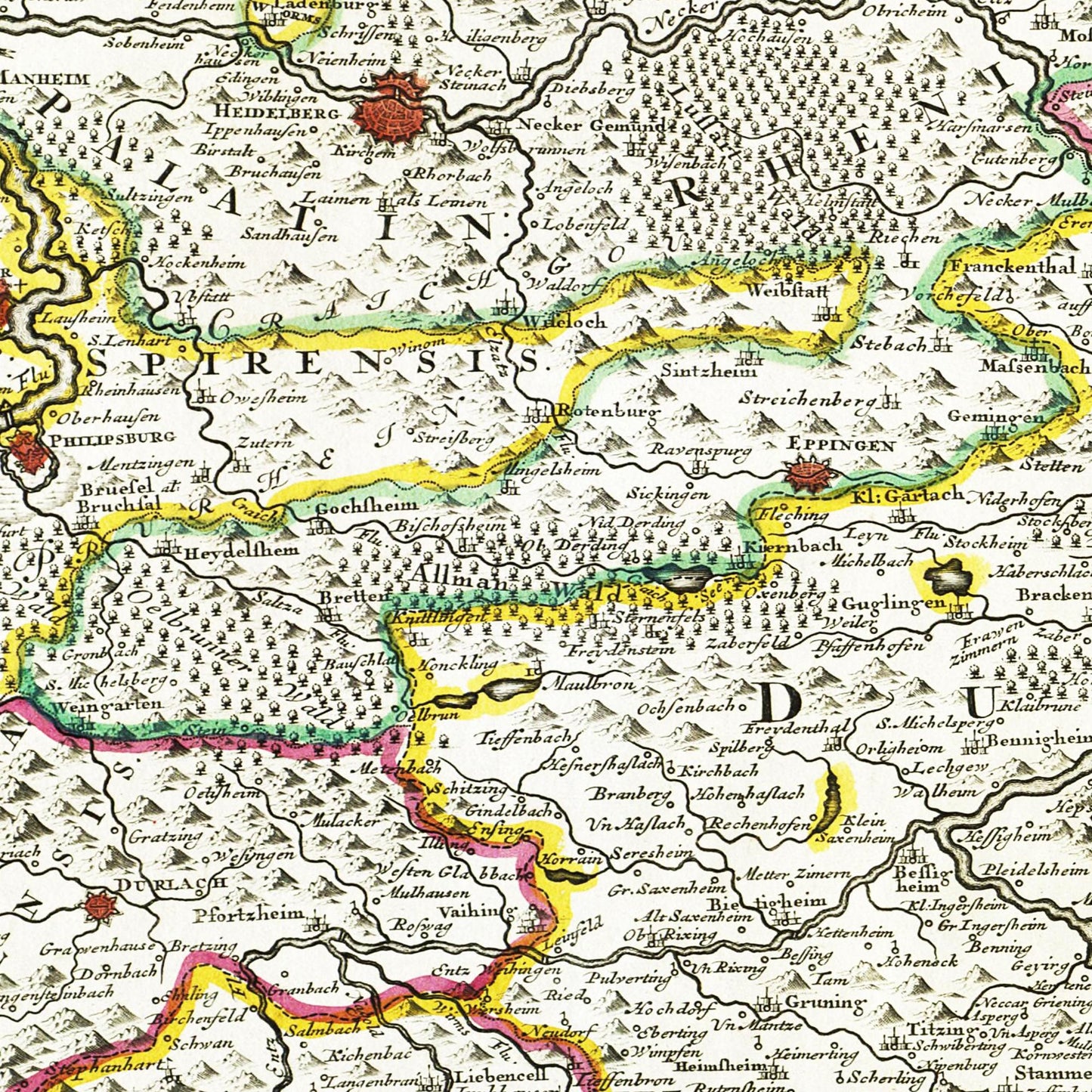 Historische Landkarte Württemberg um 1680