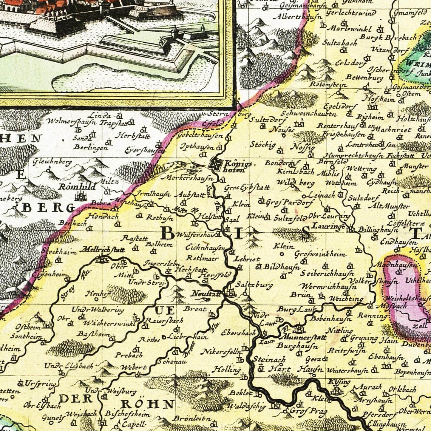 Historische Landkarte Würzburg um 1676