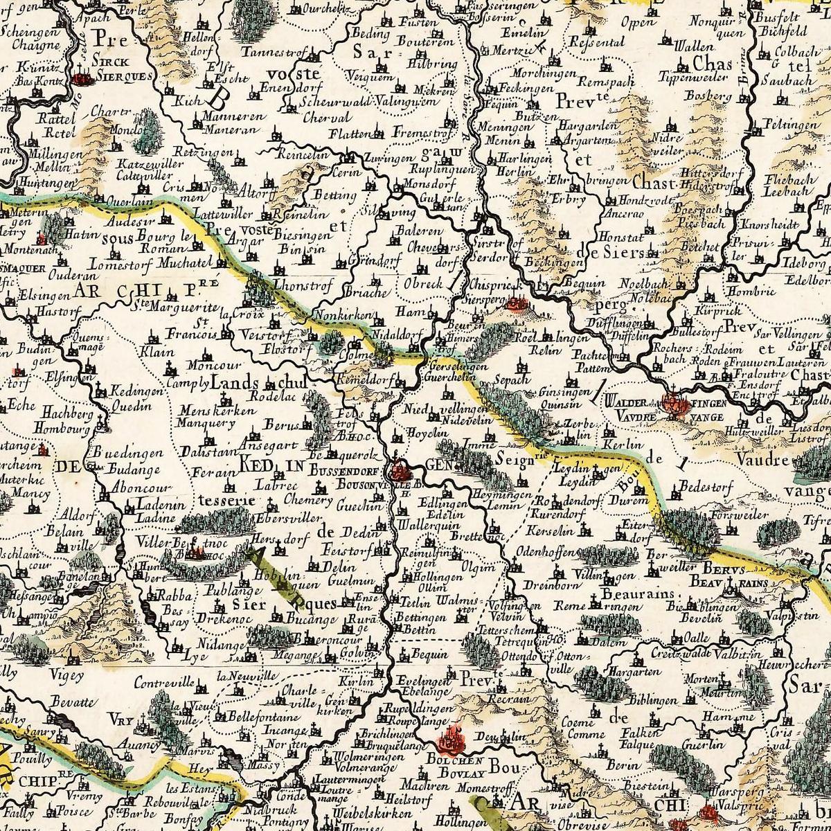 Historische Landkarte Saarland um 1656