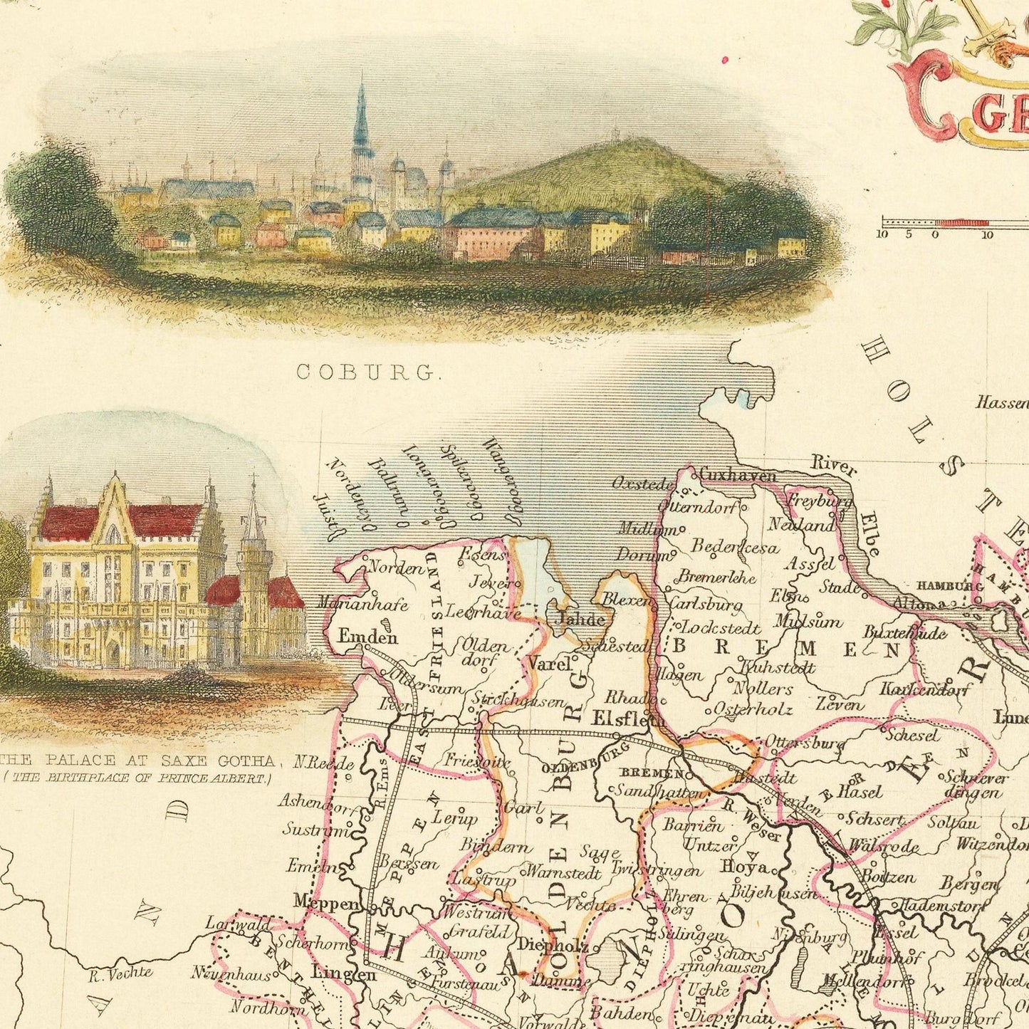 Historische Landkarte Deutschland um 1851