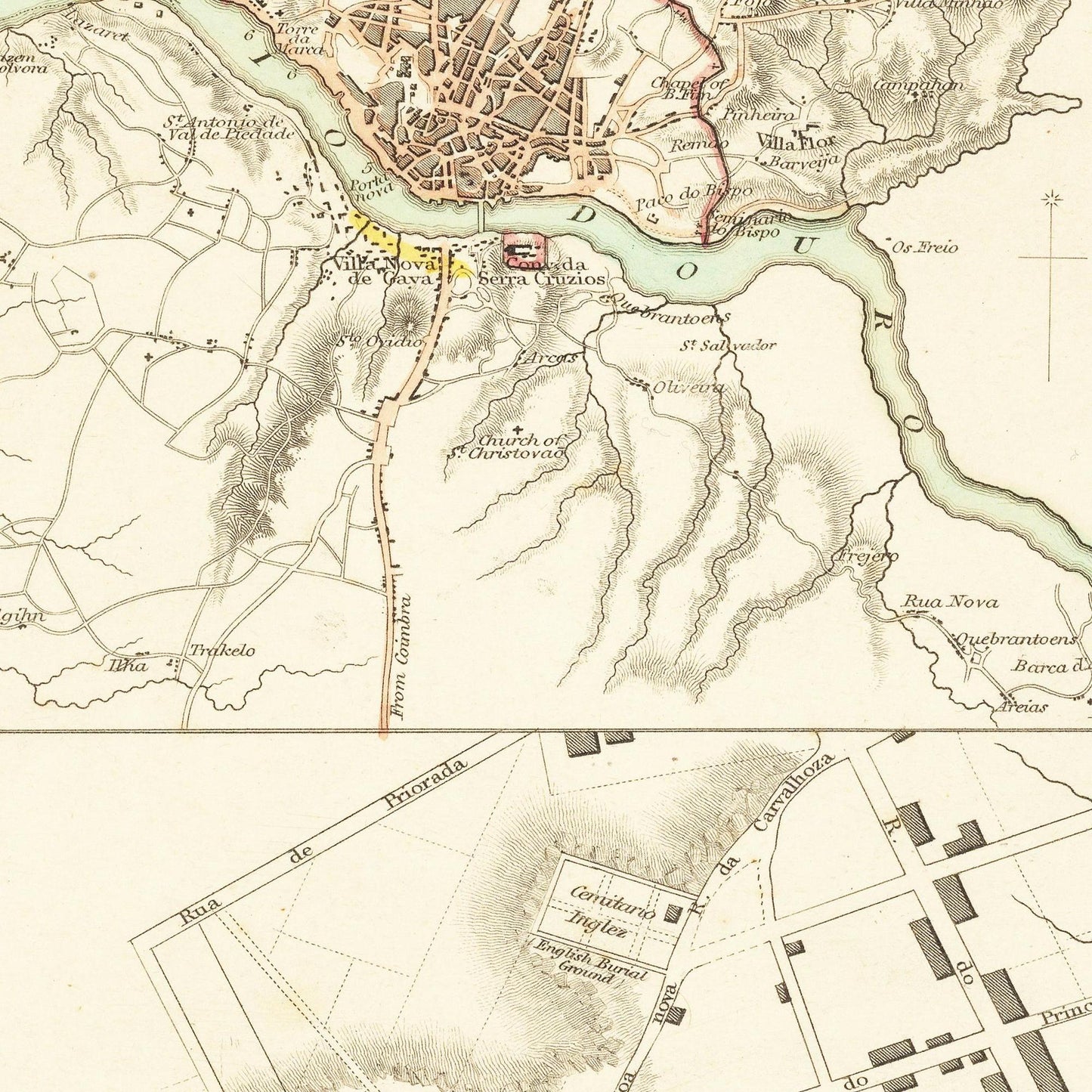 Historischer Stadtplan Porto um 1833