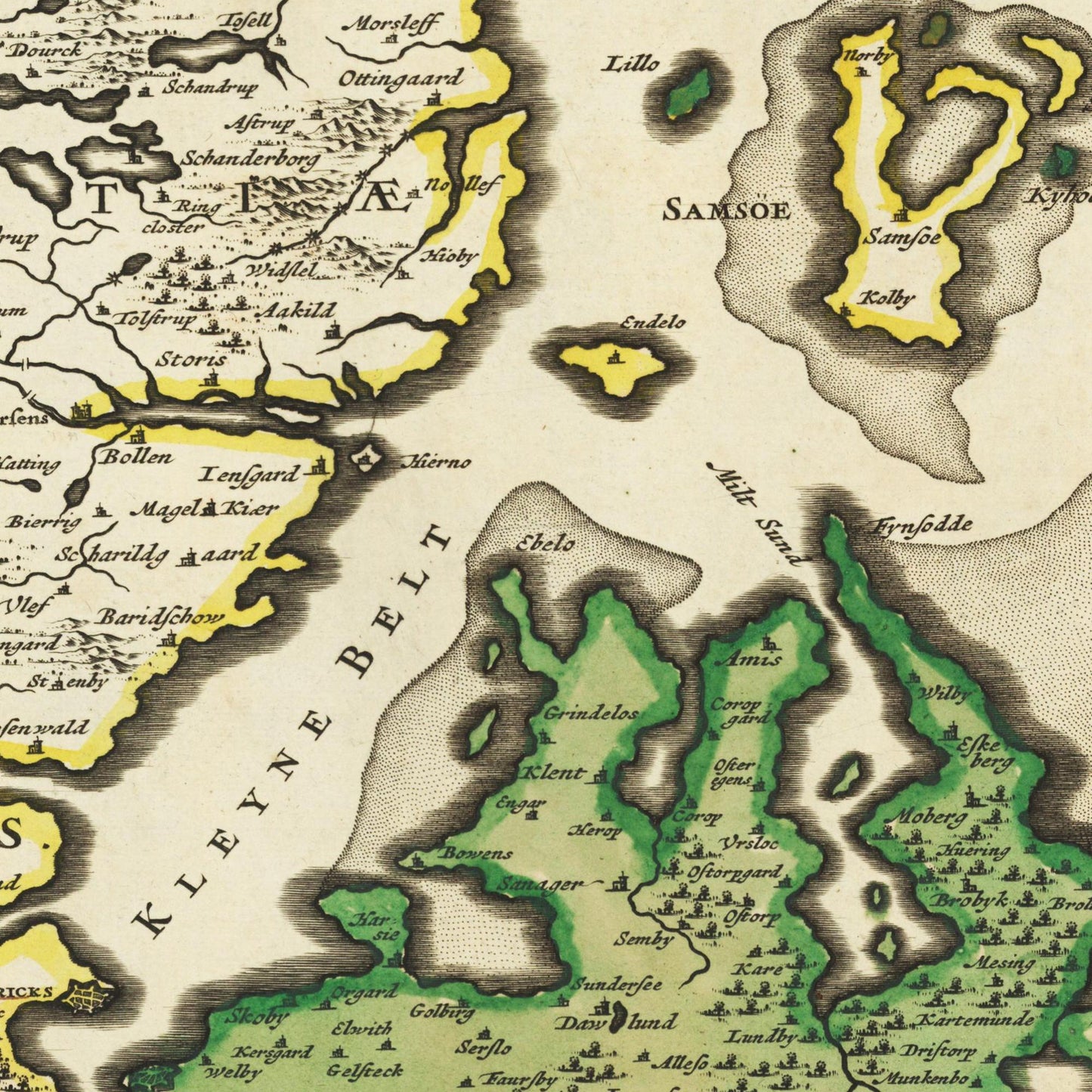 Historische Landkarte Dänische Inseln um 1688
