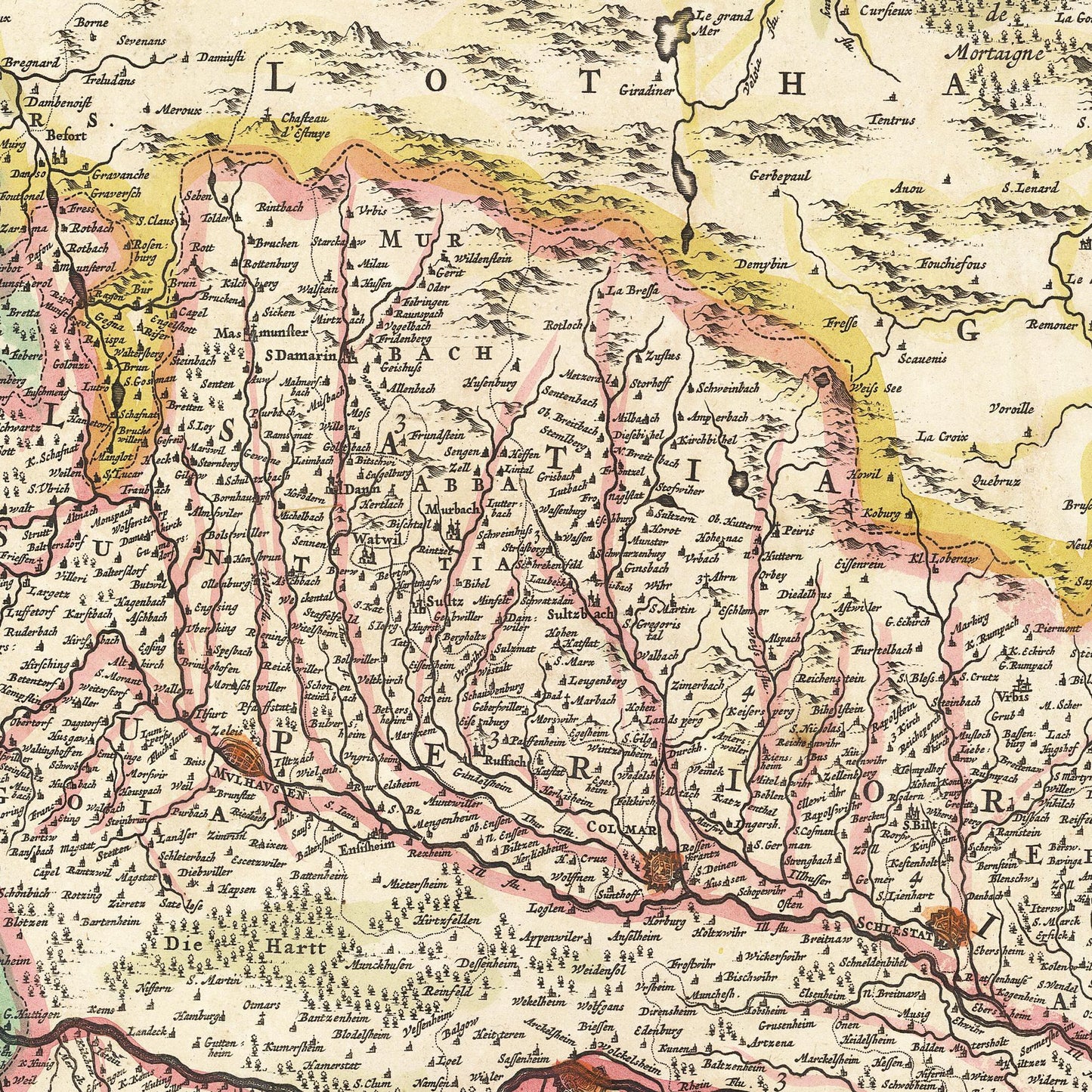 Historische Landkarte Elsass um 1647