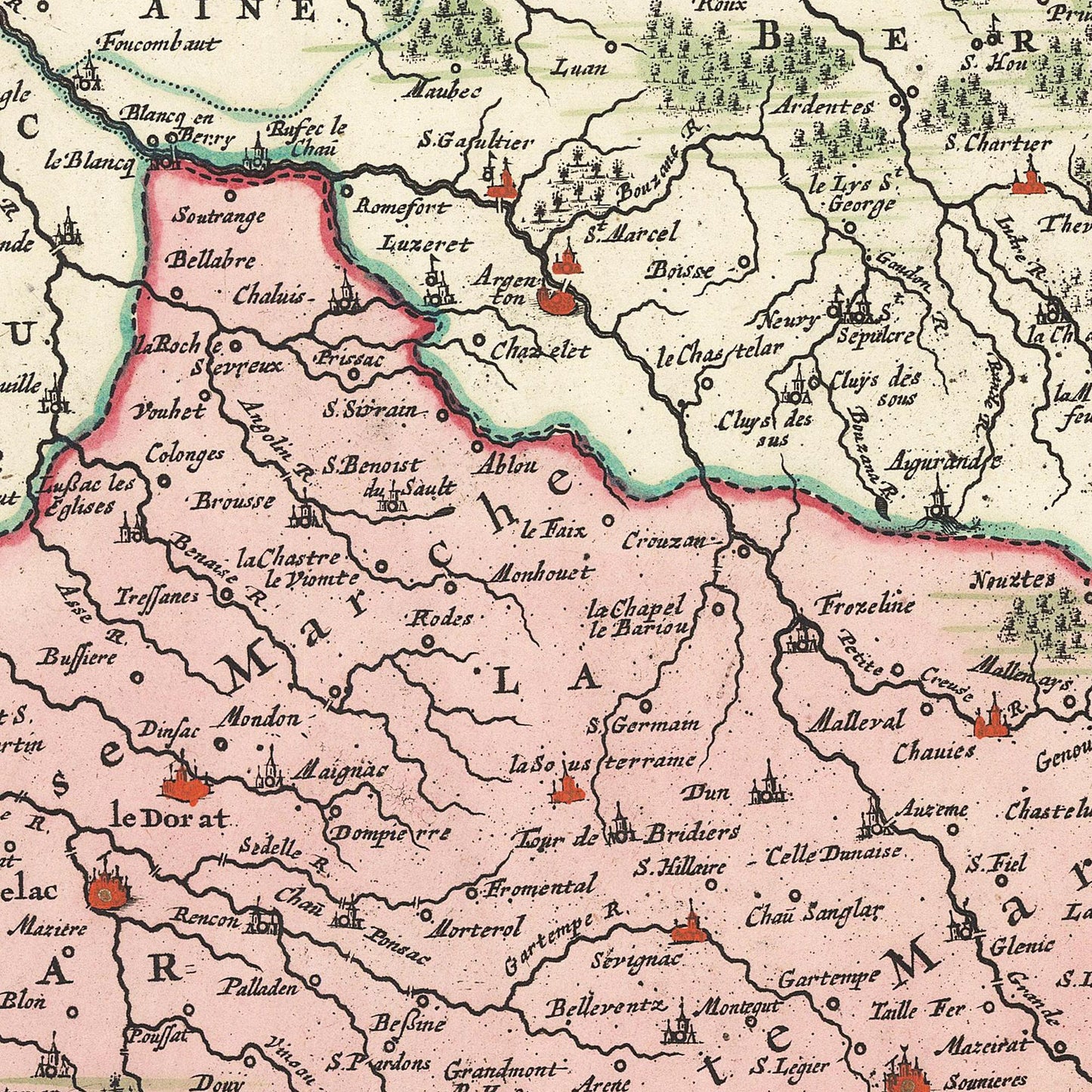 Historische Landkarte Auvergne um 1720
