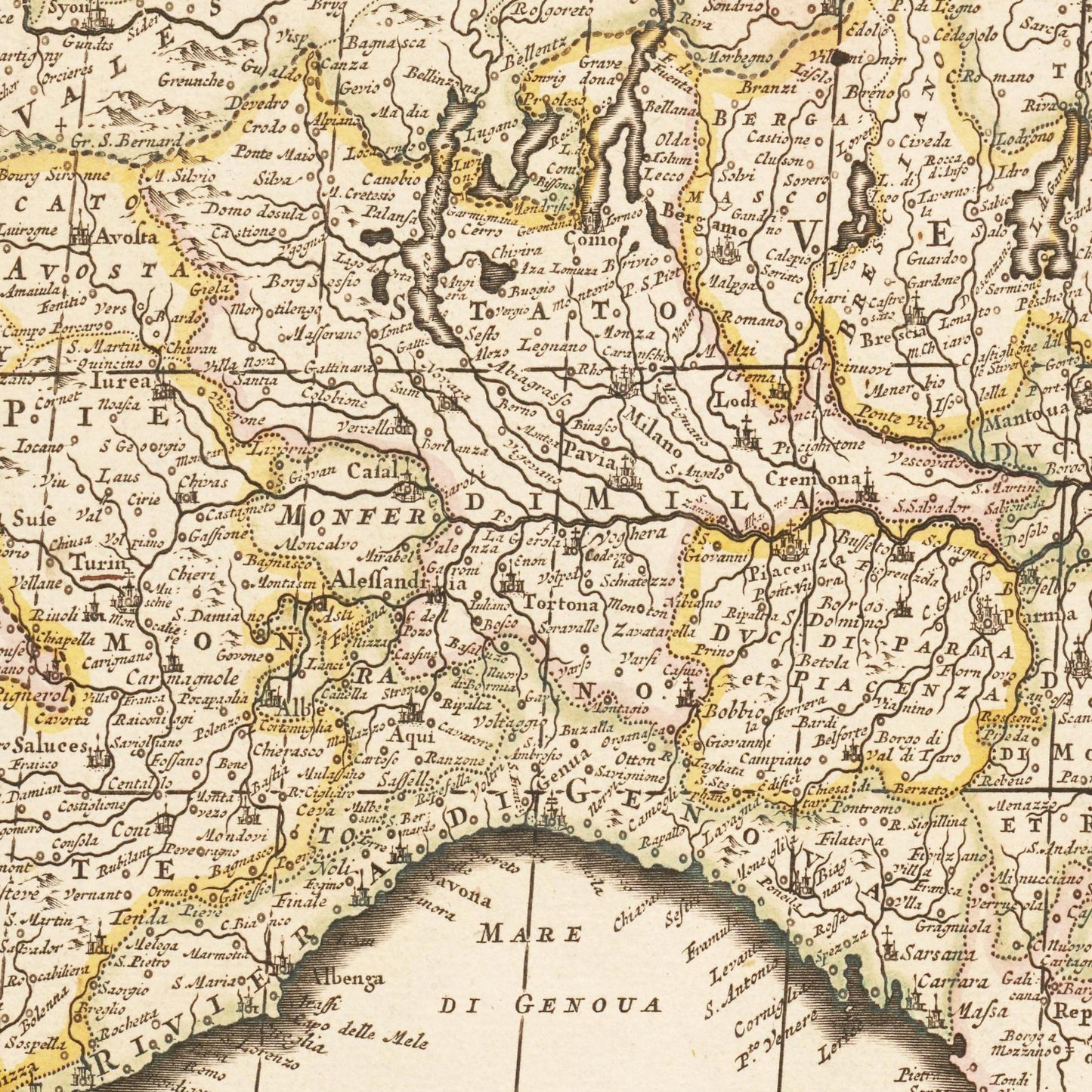 Historische Landkarte Italien um 1698
