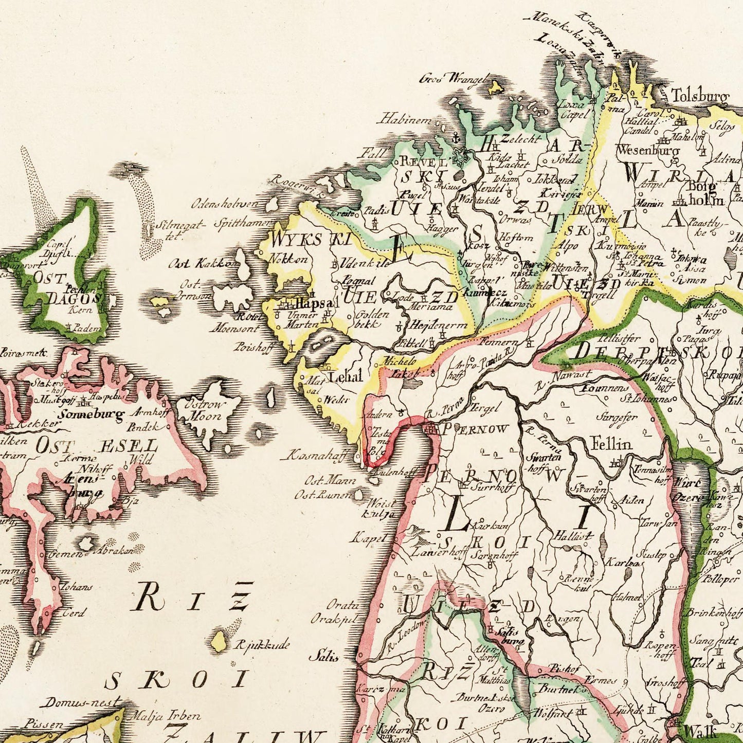 Historische Landkarte Lettland & Estland um 1745