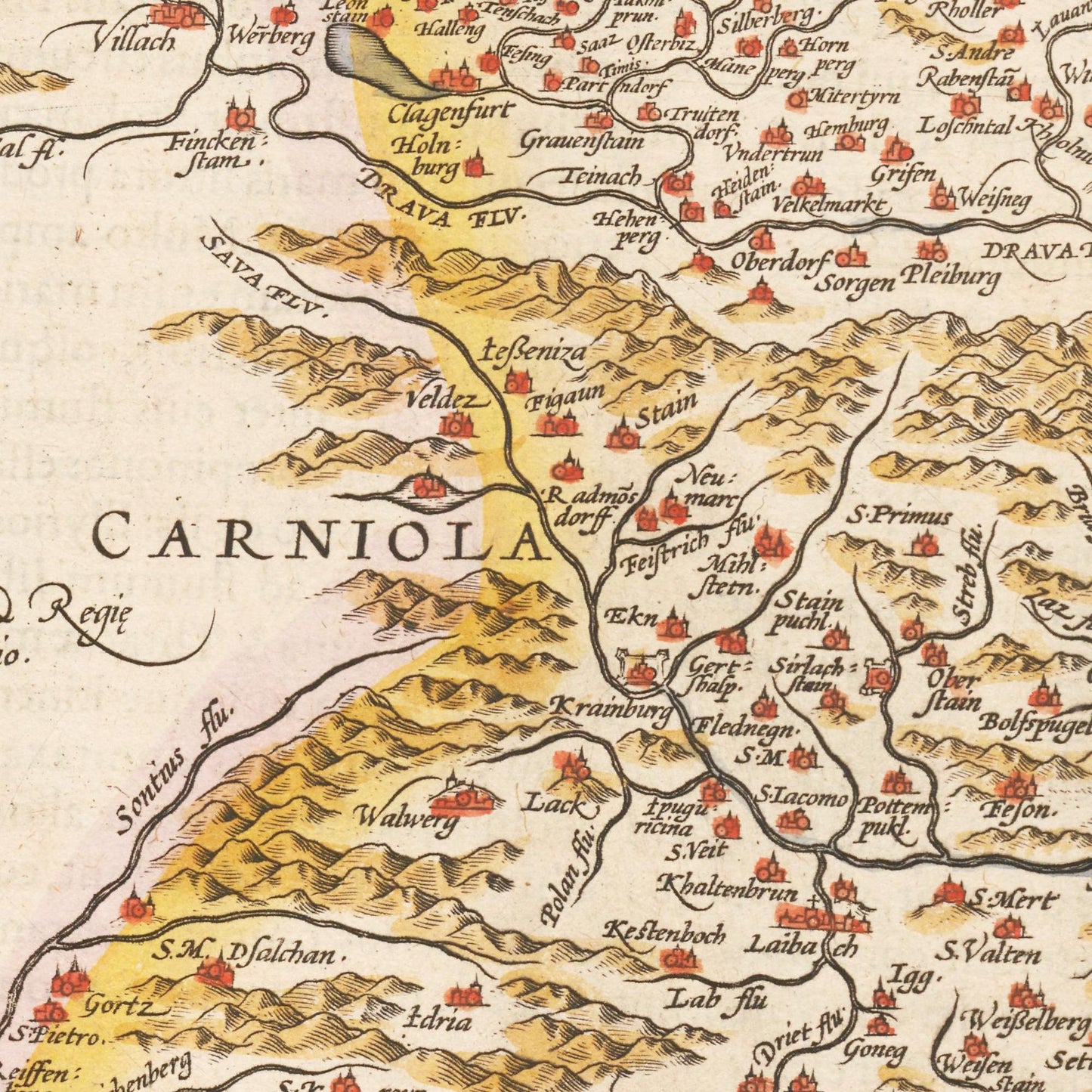 Historische Landkarte Slowenien & Kroatien um 1609