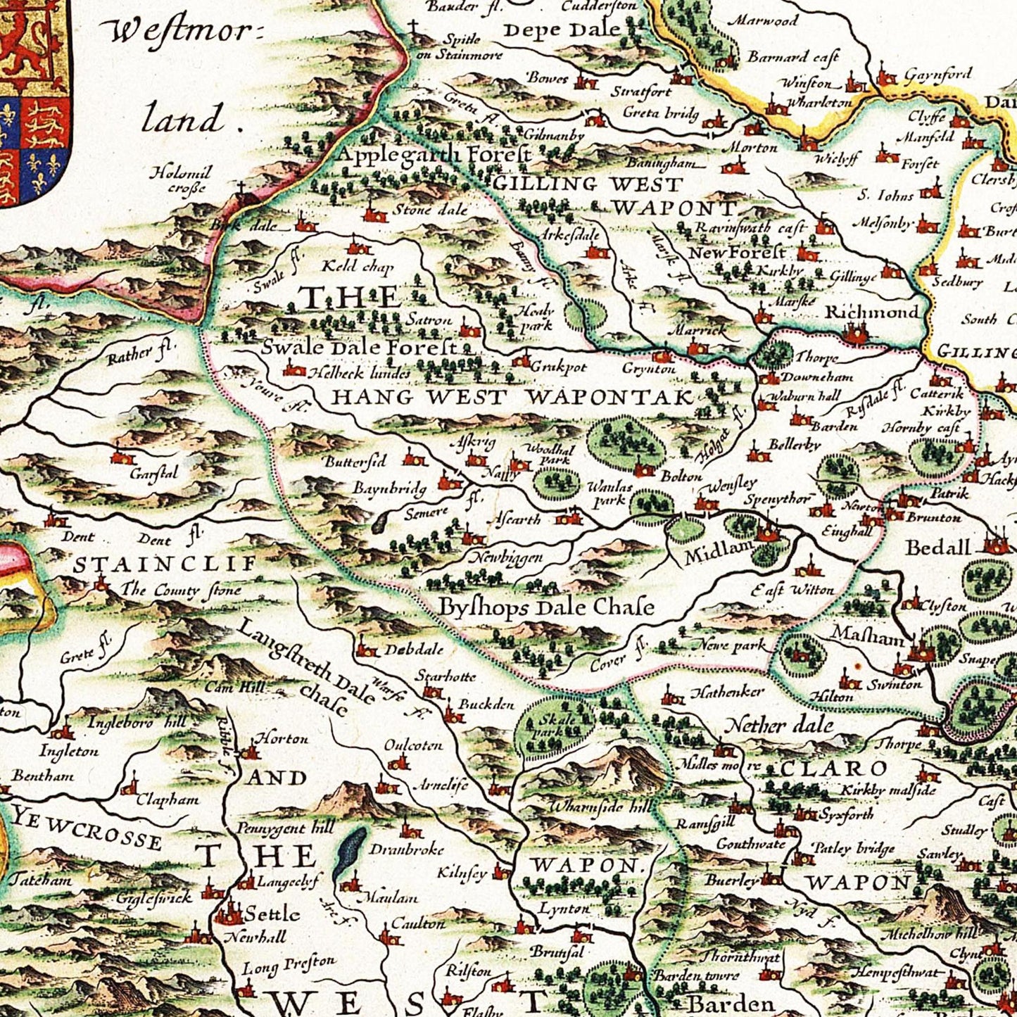 Historische Landkarte Yorkshire um 1646