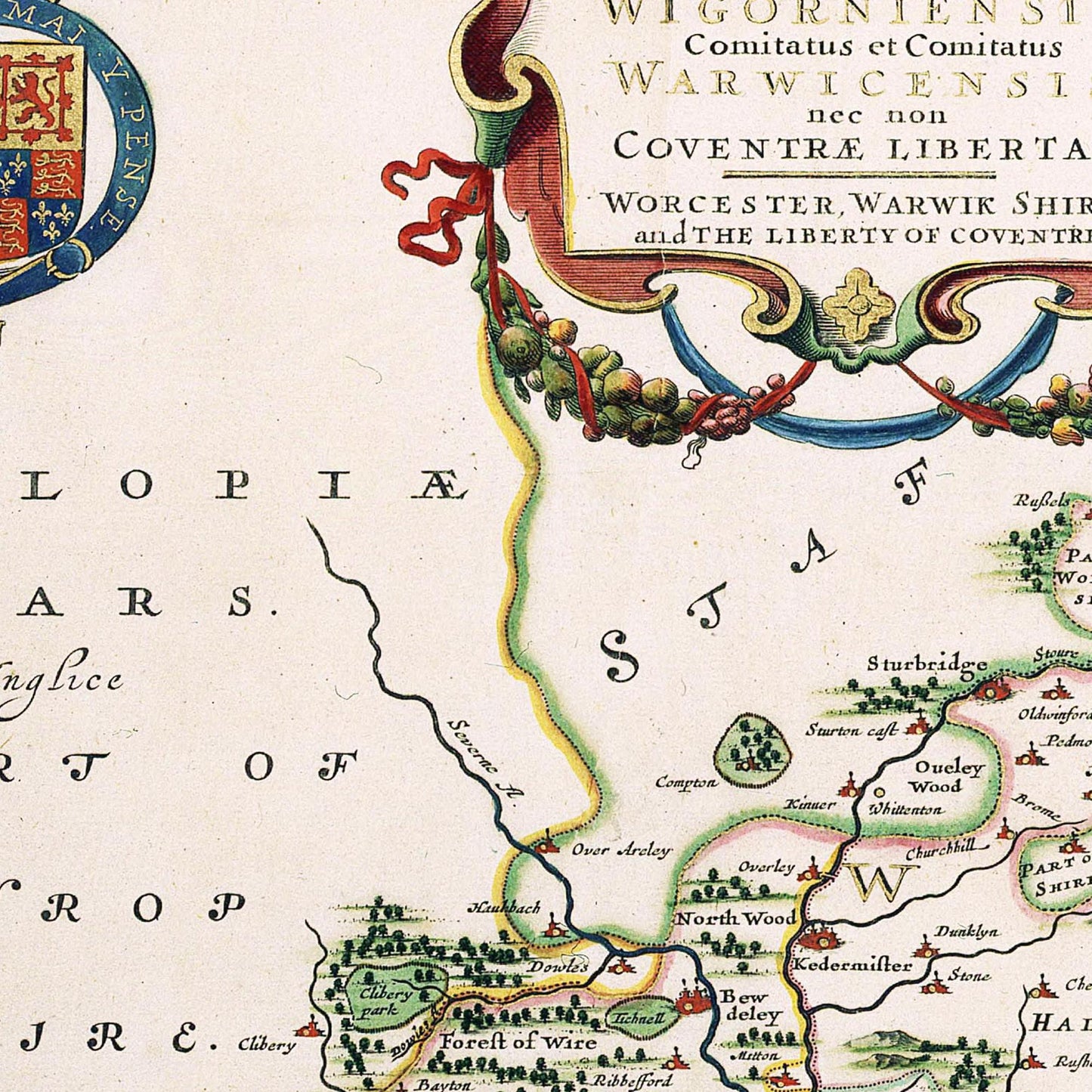 Historische Landkarte Worcestershire um 1646