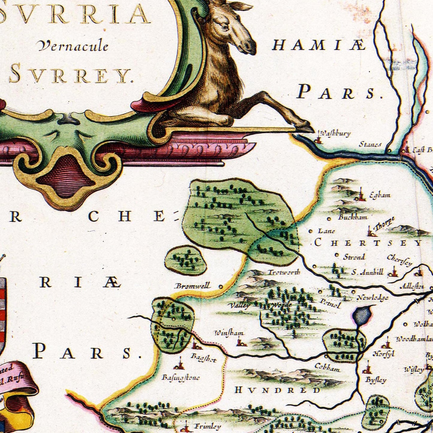 Historische Landkarte Surrey um 1646
