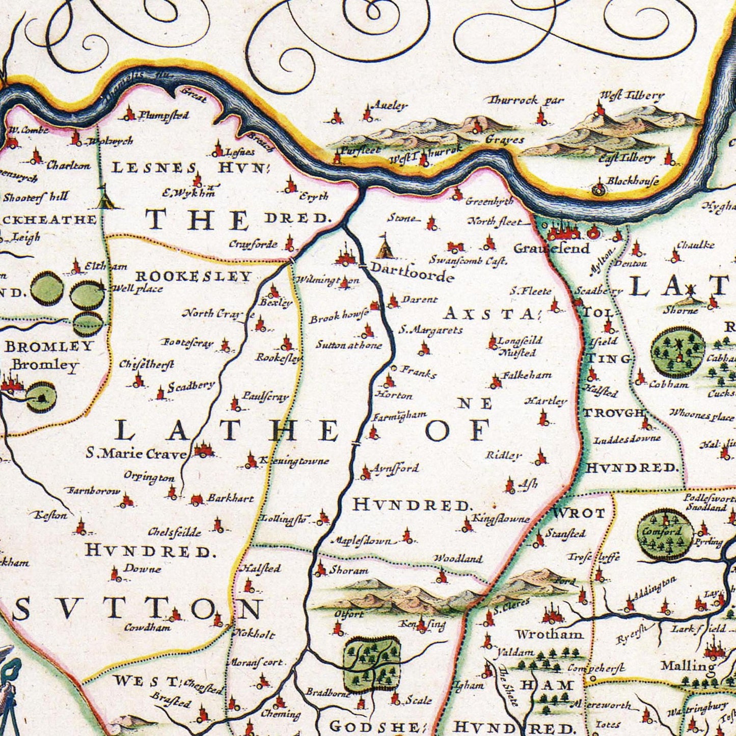 Historische Landkarte Kent um 1646